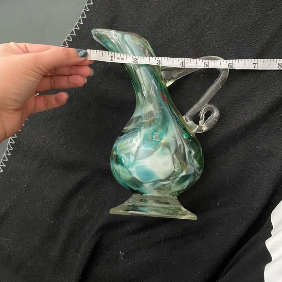 Vintage Murano Blow Art Glass Pitcher oil vase Dressing ware Decor Aqua mint - Picture 6 of 11